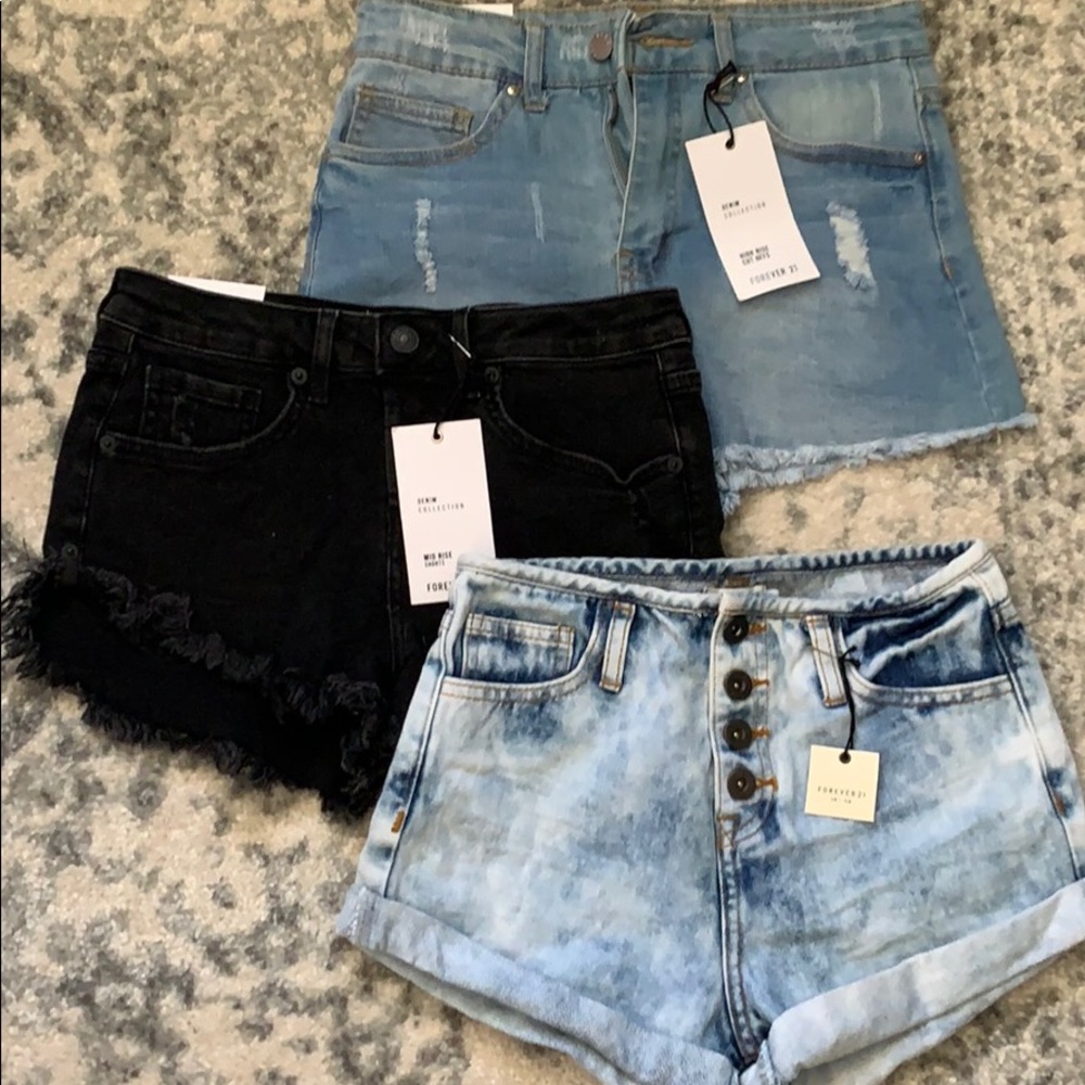 Lot of 3 Distressed Cutoff Denim Shorts